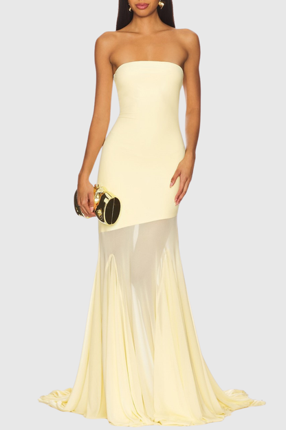Alberto Strapless Mesh Maxi Dress - Yellow
