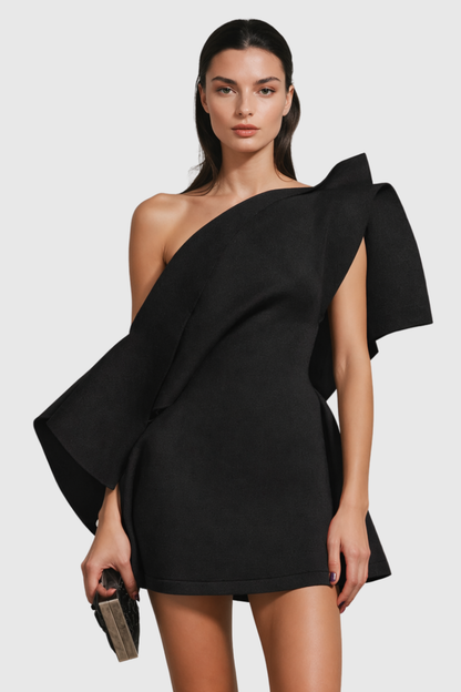 Aldeno Asymmetric Off Shoulder Mini Dress - Black