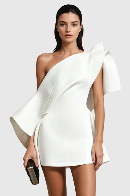 Aldeno Asymmetric Off Shoulder Mini Dress - White
