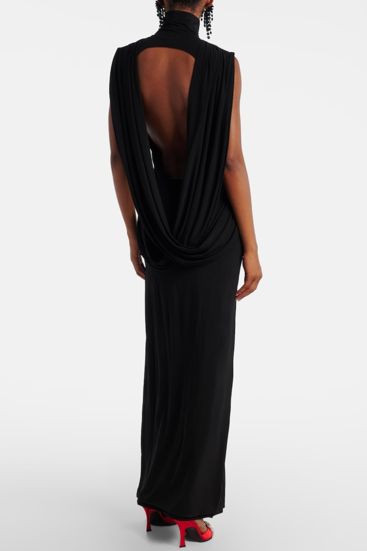 Alerica Sleeveless Backless Draped Maxi Dress - Black