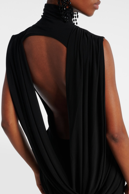 Alerica Sleeveless Backless Draped Maxi Dress - Black