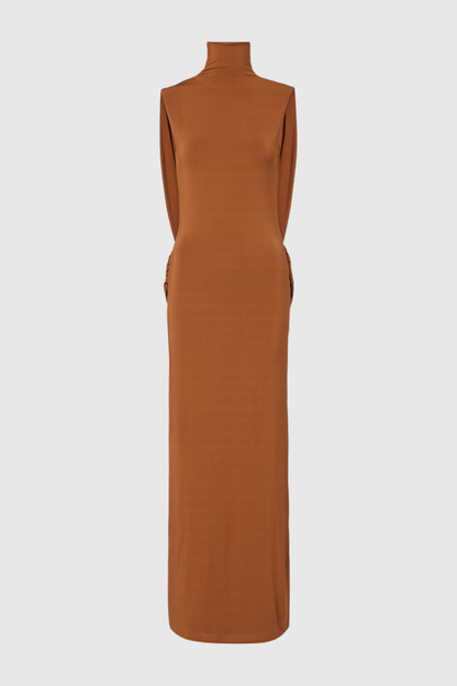 Alerica Sleeveless Backless Draped Maxi Dress - Brown
