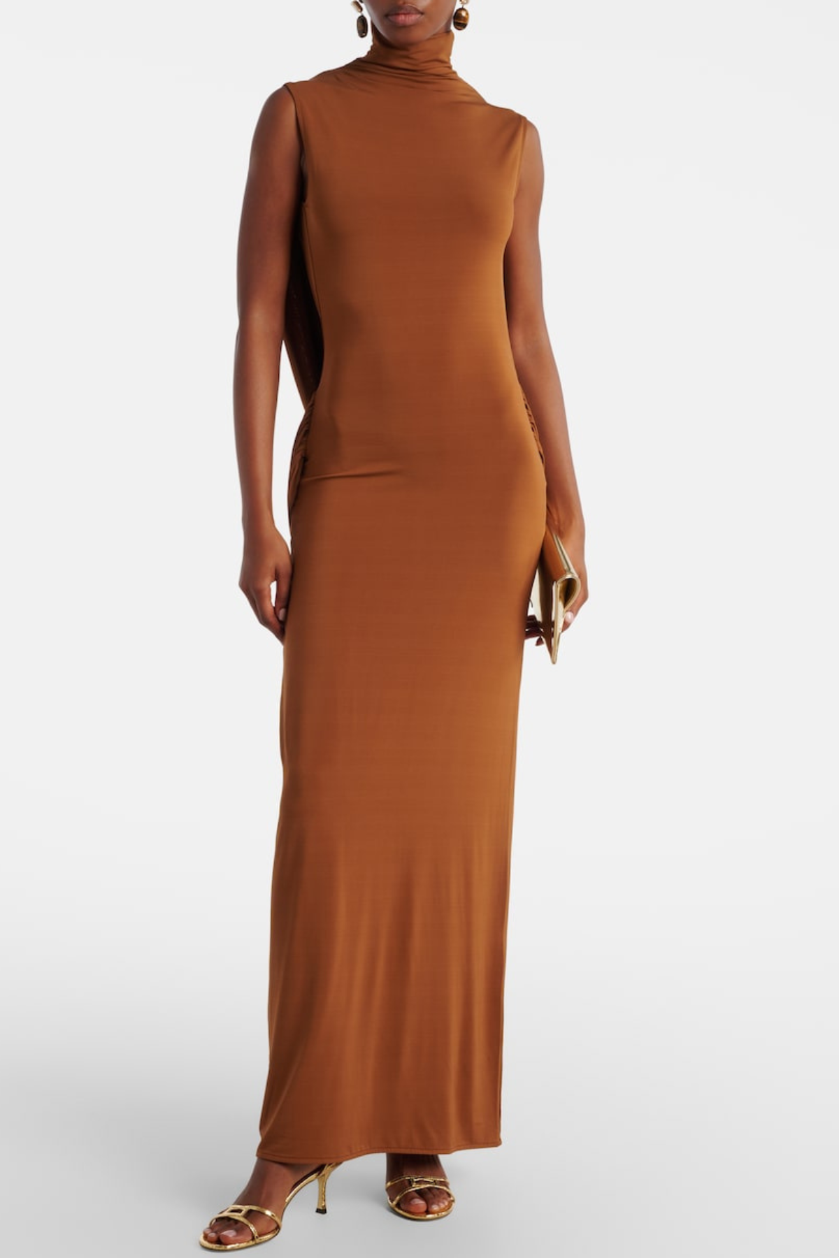 Alerica Sleeveless Backless Draped Maxi Dress - Brown