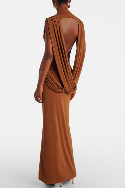 Alerica Sleeveless Backless Draped Maxi Dress - Brown