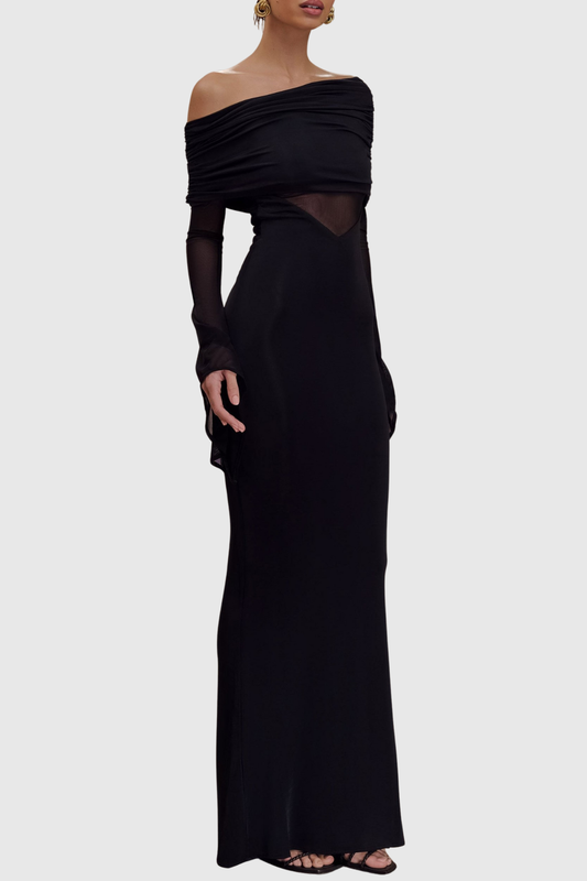 Aletris Off Shoulder Mesh Maxi Dress - Black