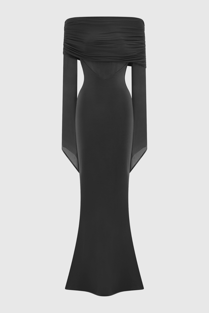 Aletris Off Shoulder Mesh Maxi Dress - Black