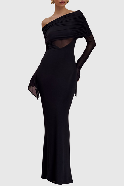 Aletris Off Shoulder Mesh Maxi Dress - Black