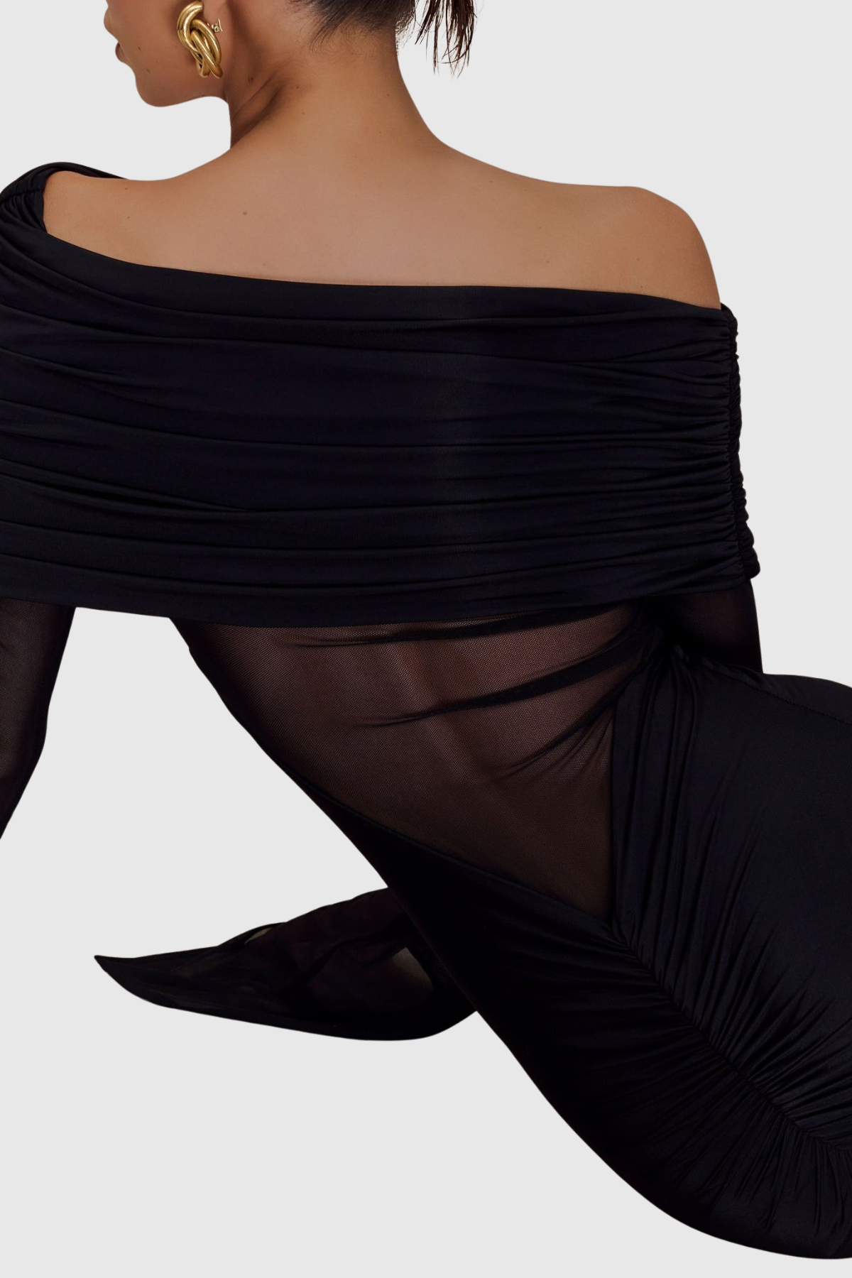 Aletris Off Shoulder Mesh Maxi Dress - Black