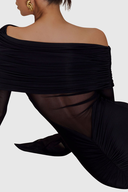 Aletris Off Shoulder Mesh Maxi Dress - Black