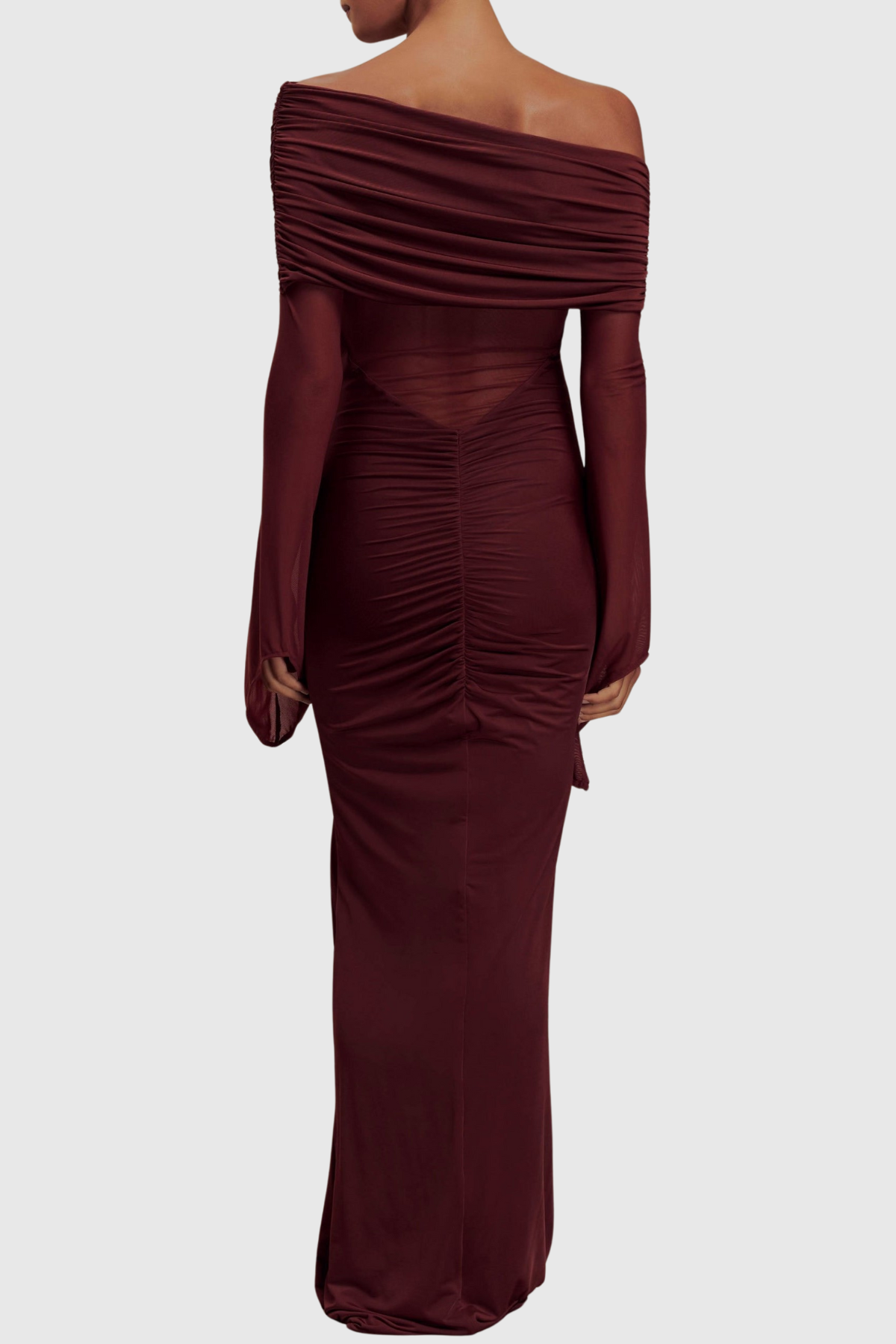 Aletris Off Shoulder Mesh Maxi Dress - Brown