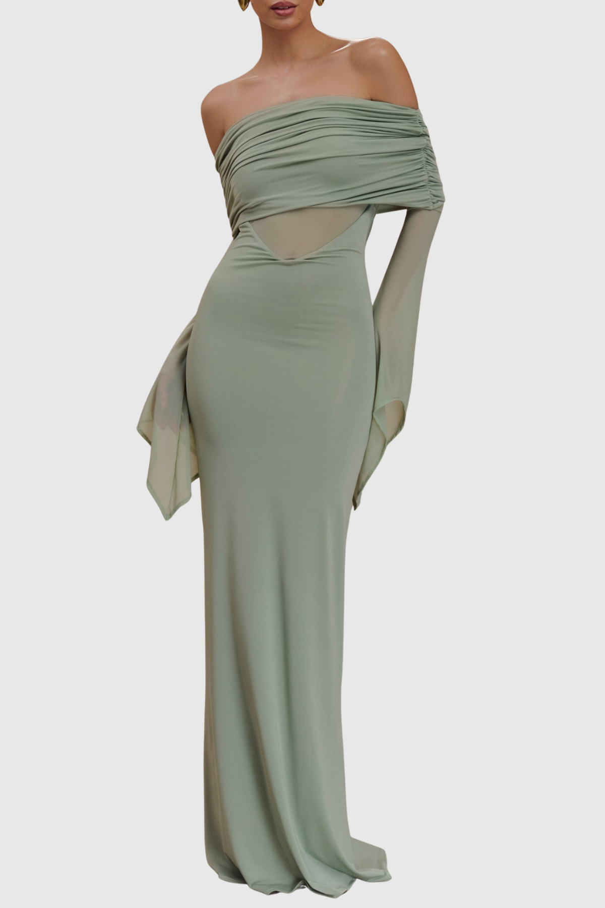 Aletris Off Shoulder Mesh Maxi Dress - Green