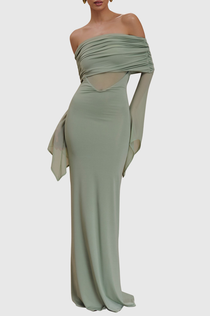 Aletris Off Shoulder Mesh Maxi Dress - Green