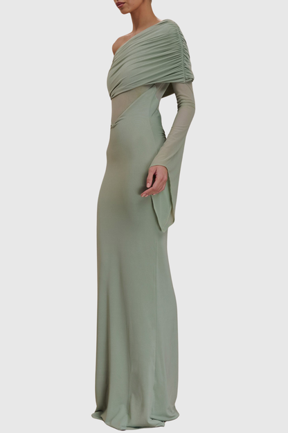 Aletris Off Shoulder Mesh Maxi Dress - Green