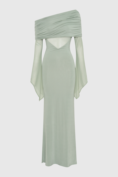 Aletris Off Shoulder Mesh Maxi Dress - Green