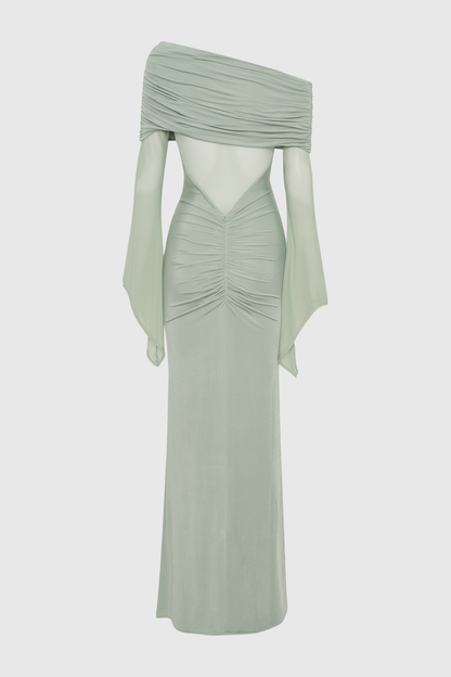 Aletris Off Shoulder Mesh Maxi Dress - Green