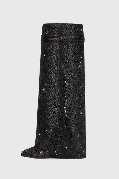 Alfs Crystal Embellished Lock Knee-high Boots - Black