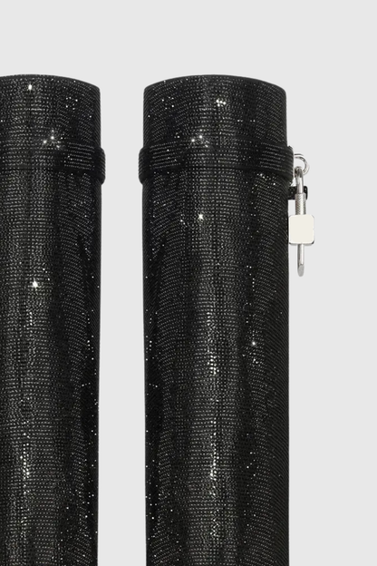 Alfs Crystal Embellished Lock Knee-high Boots - Black