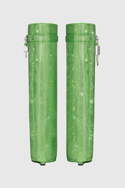 Alfs Crystal Embellished Lock Knee-high Boots - Green