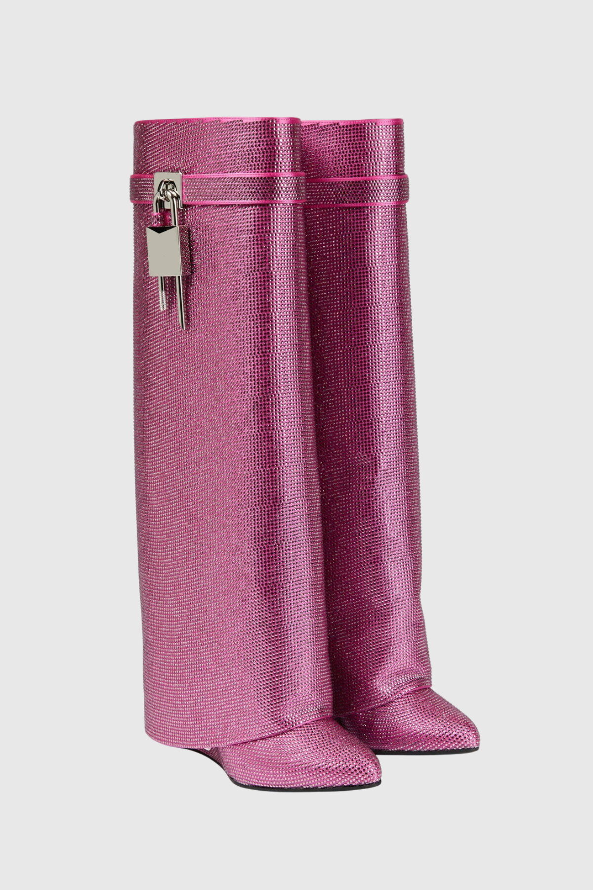 Alfs Crystal Embellished Lock Knee-high Boots - Pink