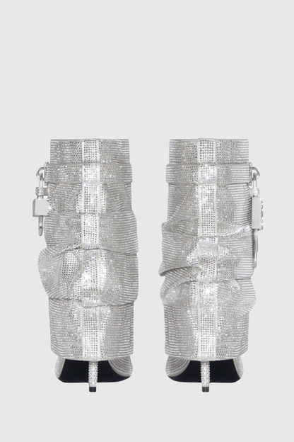 Alfs Crystal Embellished Lock Stiletto Ankle Boots