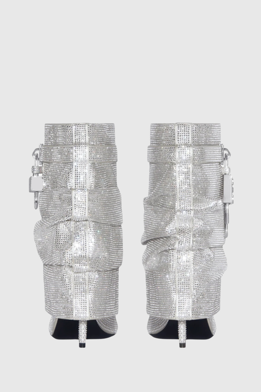 Alfs Crystal Embellished Lock Stiletto Ankle Boots
