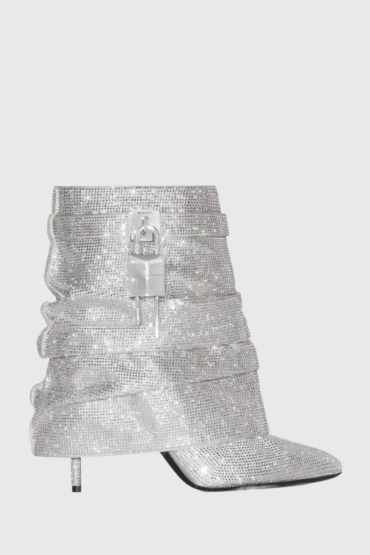 Alfs Crystal Embellished Lock Stiletto Ankle Boots