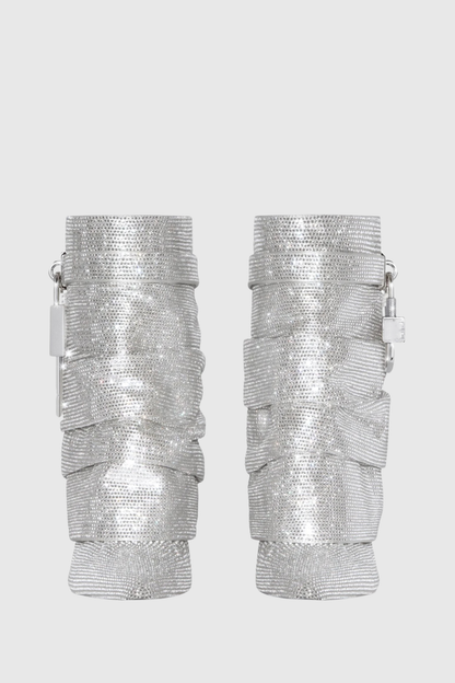 Alfs Crystal Embellished Lock Stiletto Ankle Boots