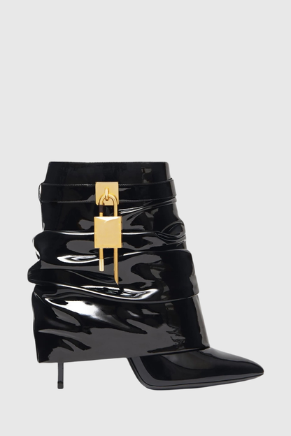 Alfs Lock Stiletto Latex Ankle Boots