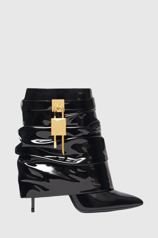 Alfs Lock Stiletto Latex Ankle Boots