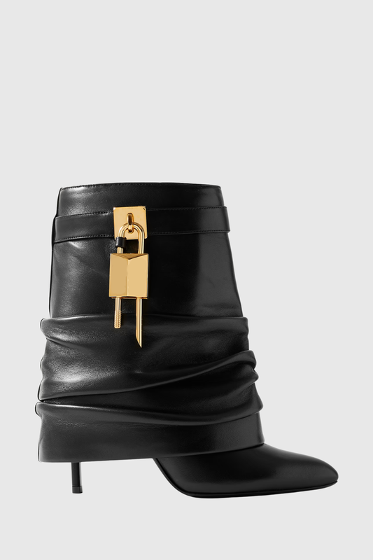 Alfs Lock Stiletto Leather Ankle Boots