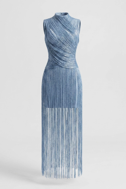 Alicent Sleeveless Fringe Maxi Dress - Blue