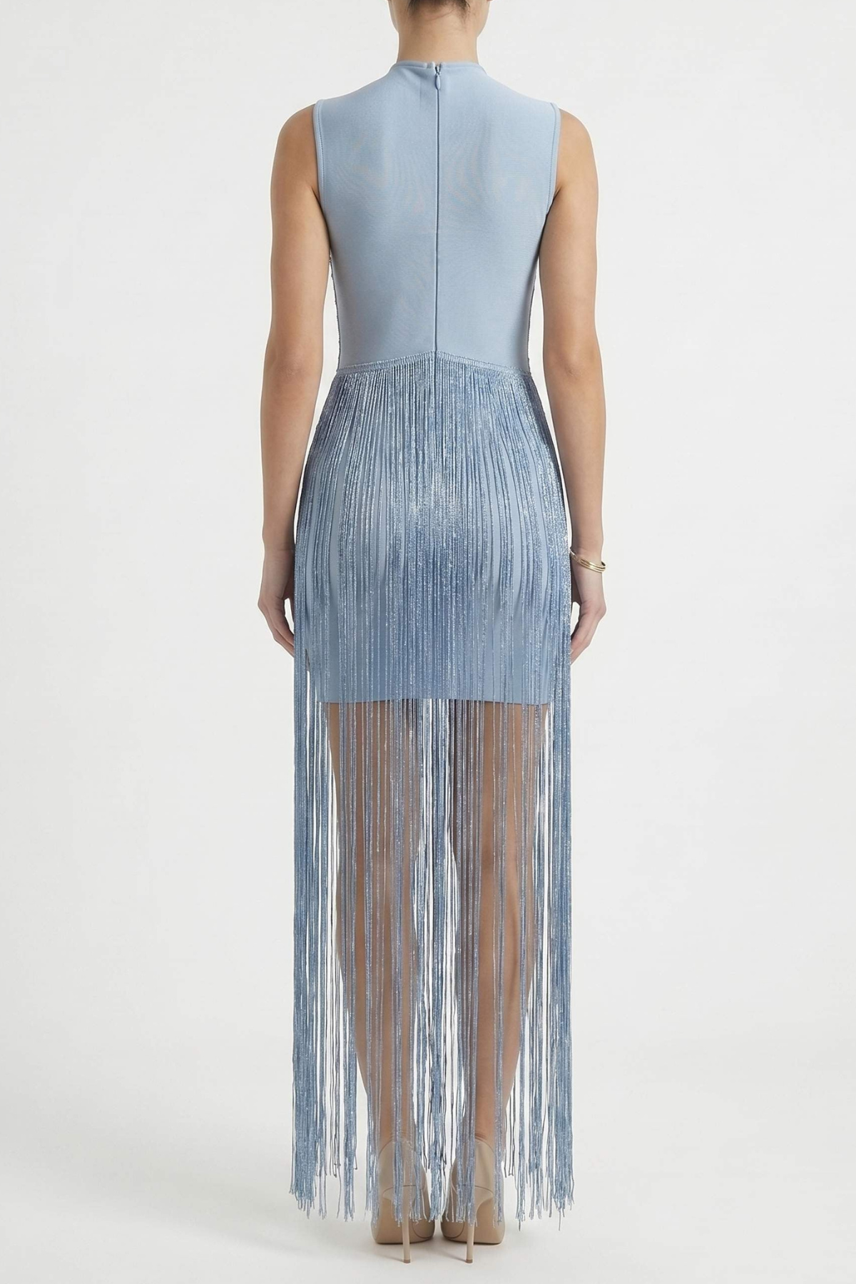 Alicent Sleeveless Fringe Maxi Dress - Blue