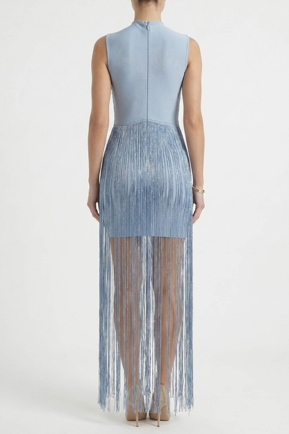 Alicent Sleeveless Fringe Maxi Dress - Blue