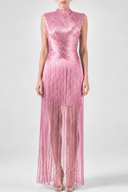 Alicent Sleeveless Fringe Maxi Dress - Pink
