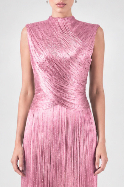 Alicent Sleeveless Fringe Maxi Dress - Pink