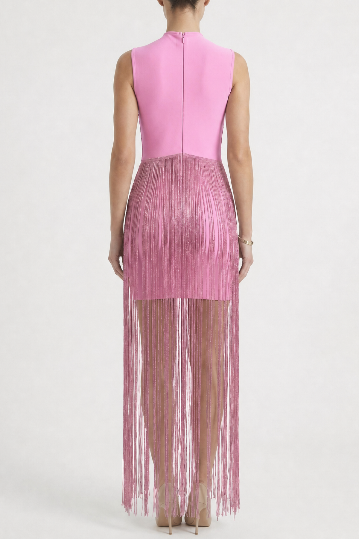 Alicent Sleeveless Fringe Maxi Dress - Pink