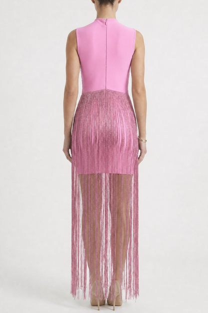 Alicent Sleeveless Fringe Maxi Dress - Pink
