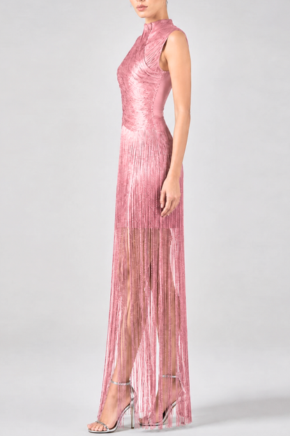 Alicent Sleeveless Fringe Maxi Dress - Pink