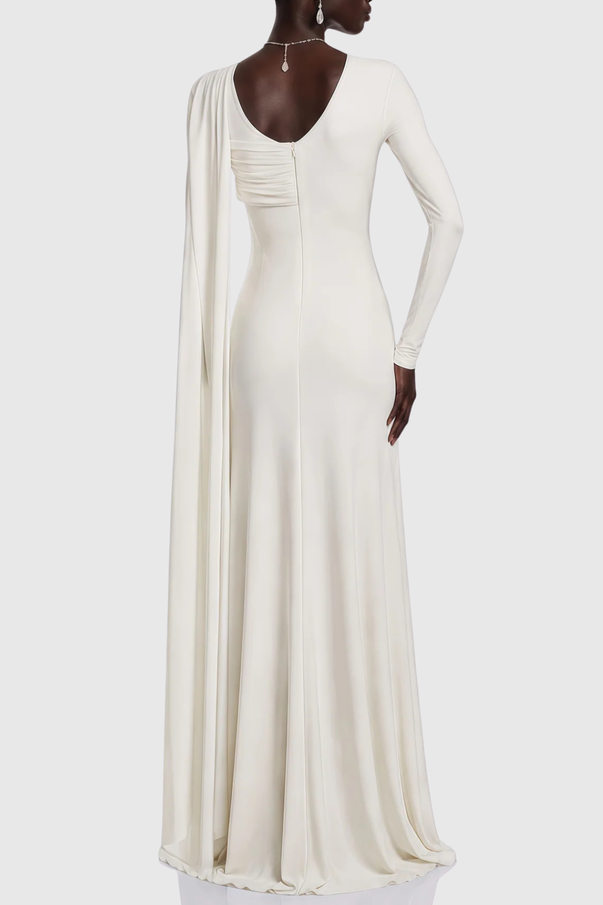 Alicez Asymmetric Sleeves Ruched Maxi Dress