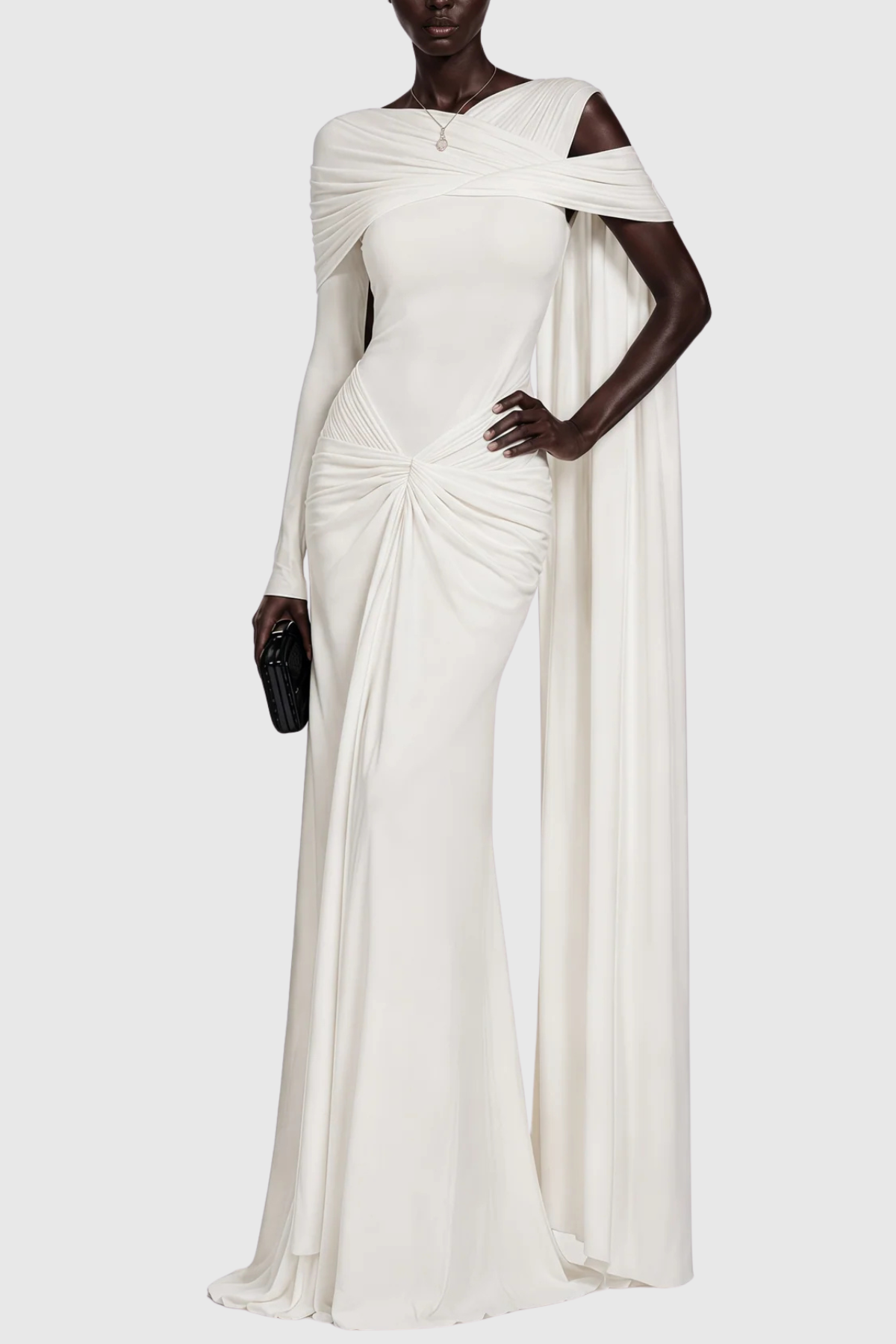 Alicez Asymmetric Sleeves Ruched Maxi Dress