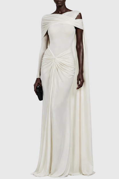 Alicez Asymmetric Sleeves Ruched Maxi Dress