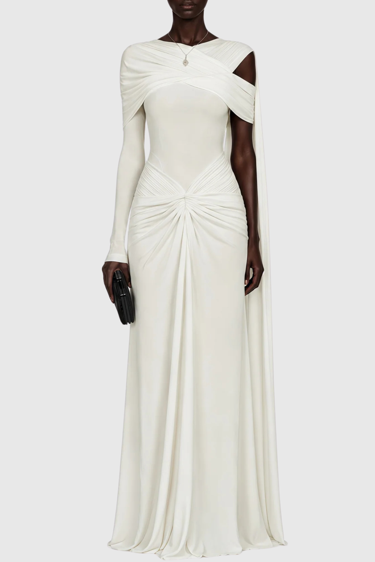 Alicez Asymmetric Sleeves Ruched Maxi Dress
