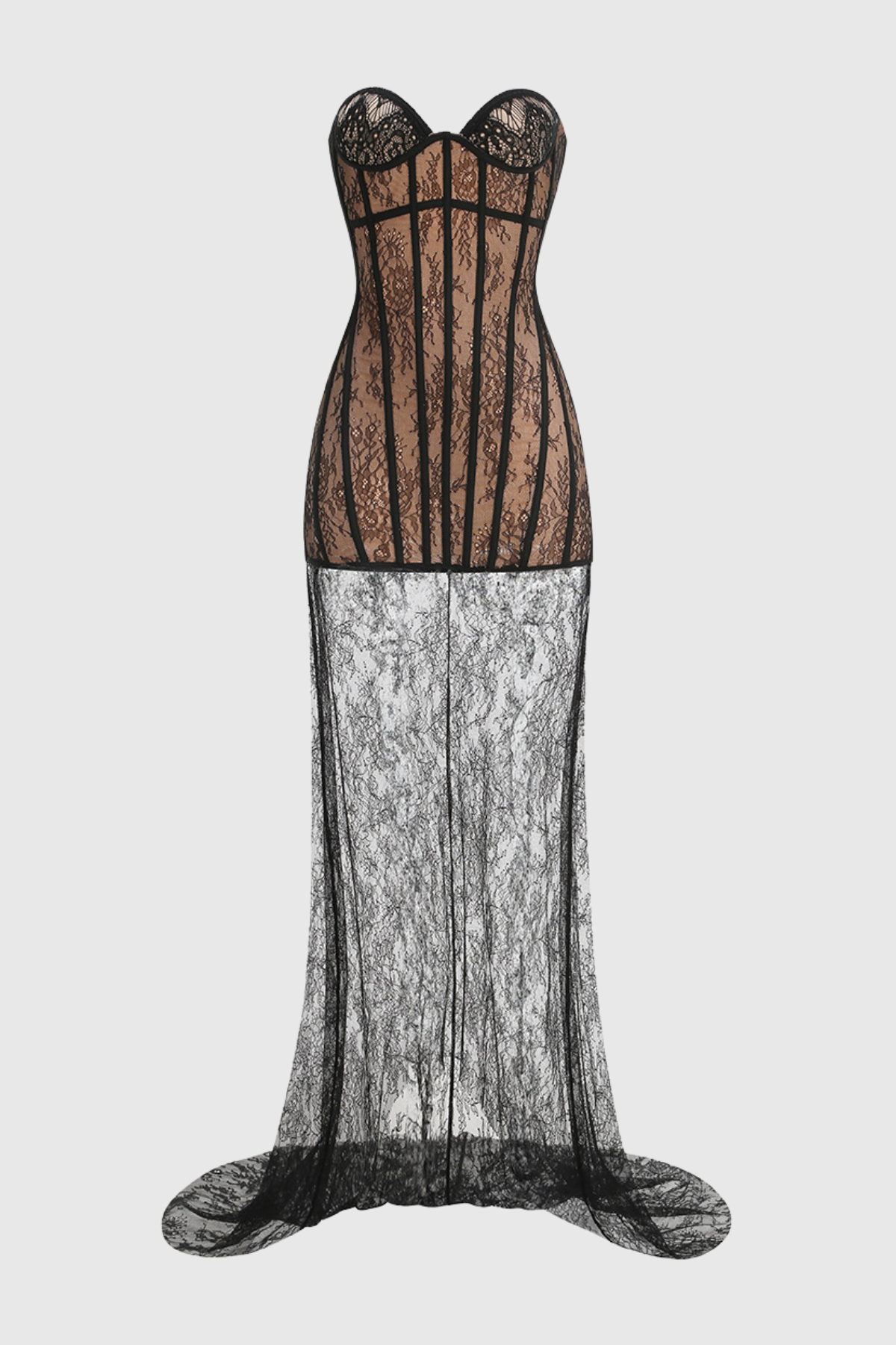 Alisha Strapless Lace Corset Maxi Dress
