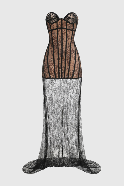 Alisha Strapless Lace Corset Maxi Dress