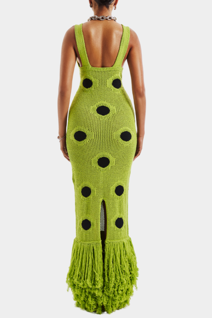 Aliyah Cutout Fringe Knit Maxi Dress - Green
