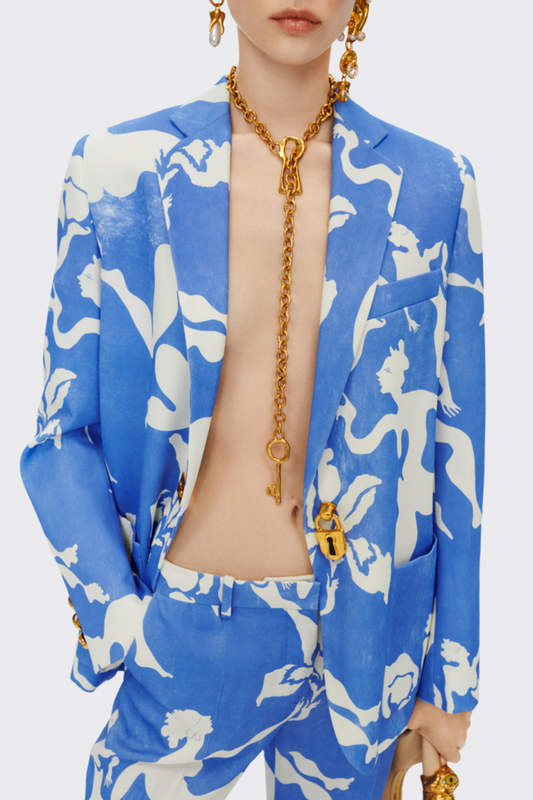 Allisa Print Padlock Blazer - Blue