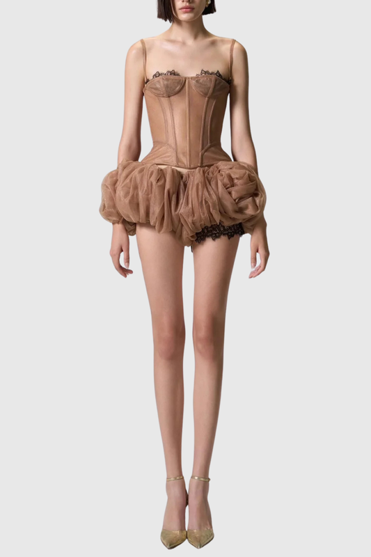 Allona Lace Trim Bustier Top & Bubble Skirt Set