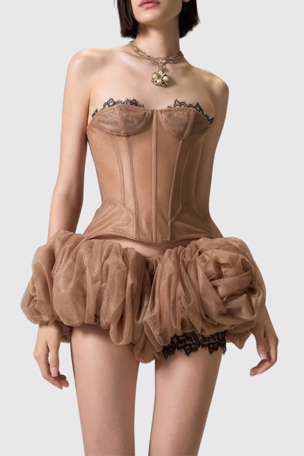 Allona Lace Trim Bustier Top & Bubble Skirt Set
