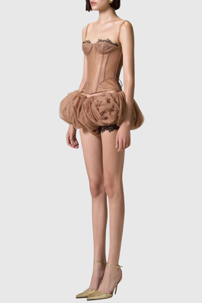 Allona Lace Trim Bustier Top & Bubble Skirt Set