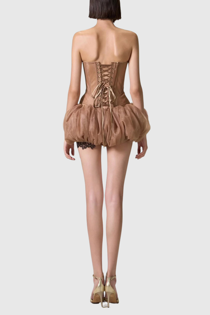 Allona Lace Trim Bustier Top & Bubble Skirt Set